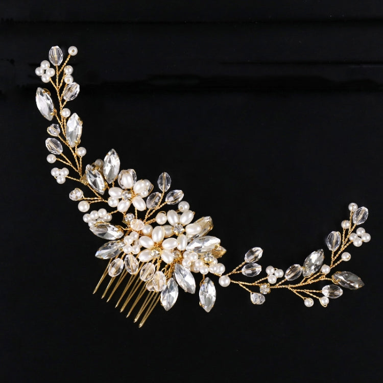 Golden Pearl แถบคาดศีรษะ Tiaras คริสตัล Rhinestone เจ้าสาวหวีผม Headpiece, Golden Pearl