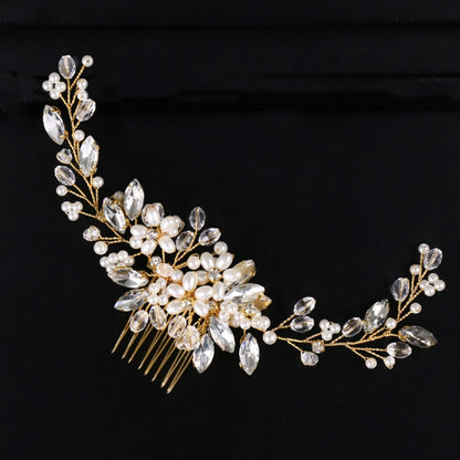 Golden Pearl แถบคาดศีรษะ Tiaras คริสตัล Rhinestone เจ้าสาวหวีผม Headpiece, Golden Pearl