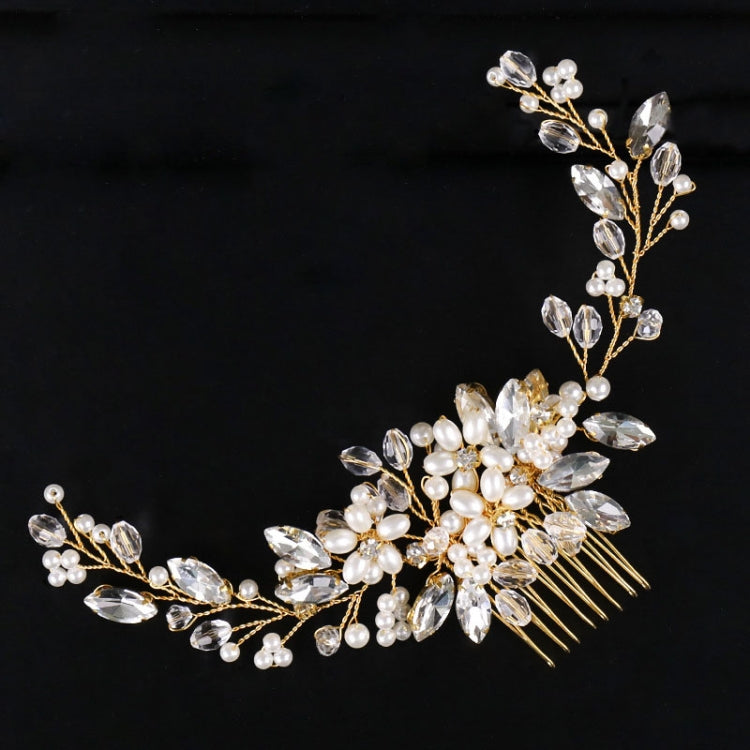 Golden Pearl แถบคาดศีรษะ Tiaras คริสตัล Rhinestone เจ้าสาวหวีผม Headpiece, Golden Pearl