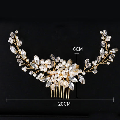 Golden Pearl แถบคาดศีรษะ Tiaras คริสตัล Rhinestone เจ้าสาวหวีผม Headpiece, Golden Pearl