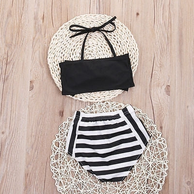 บิกินี่เด็กผู้หญิงน่ารักลายสามเหลี่ยมโบว์ชุดว่ายน้ำ Proud Princess Beachwear, 70, 80, 110