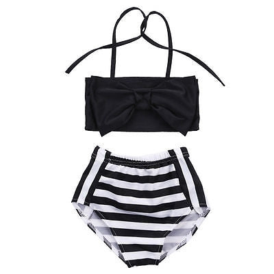 บิกินี่เด็กผู้หญิงน่ารักลายสามเหลี่ยมโบว์ชุดว่ายน้ำ Proud Princess Beachwear, 70, 80, 110