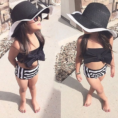 บิกินี่เด็กผู้หญิงน่ารักลายสามเหลี่ยมโบว์ชุดว่ายน้ำ Proud Princess Beachwear, 70, 80, 110
