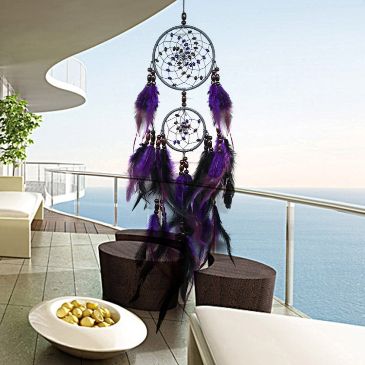 สร้างสรรค์งานทอผ้าขนนกสีม่วงลูกปัดฝันจับเครื่องประดับแขวนผนัง, Purple Feather  Beads Dream Catcher