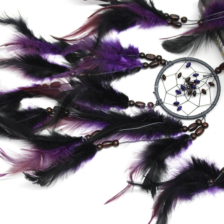สร้างสรรค์งานทอผ้าขนนกสีม่วงลูกปัดฝันจับเครื่องประดับแขวนผนัง, Purple Feather  Beads Dream Catcher