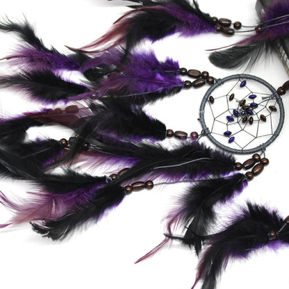 สร้างสรรค์งานทอผ้าขนนกสีม่วงลูกปัดฝันจับเครื่องประดับแขวนผนัง, Purple Feather  Beads Dream Catcher