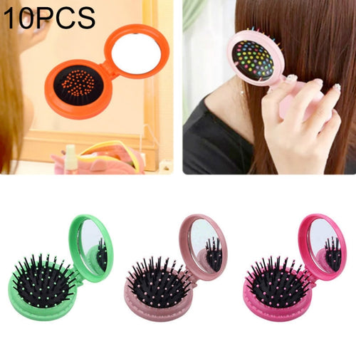 10 ชิ้นแบบพกพารอบกระเป๋าขนาดเล็กขนาดเดินทางนวดพับหวีแปรงผม, Random Color