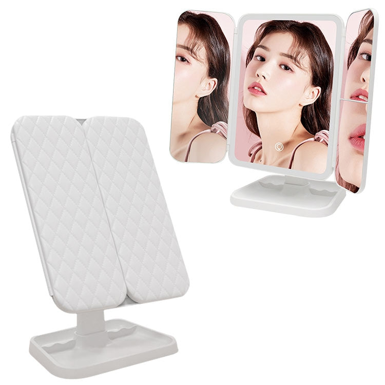 กระจกแต่งหน้าทรงสี่เหลี่ยม LED สามพับที่เรียบง่ายและมีสไตล์, Plug-in Monochrome Lamp, Charging Model Monochrome Lamp, Charging Model Three-color Light