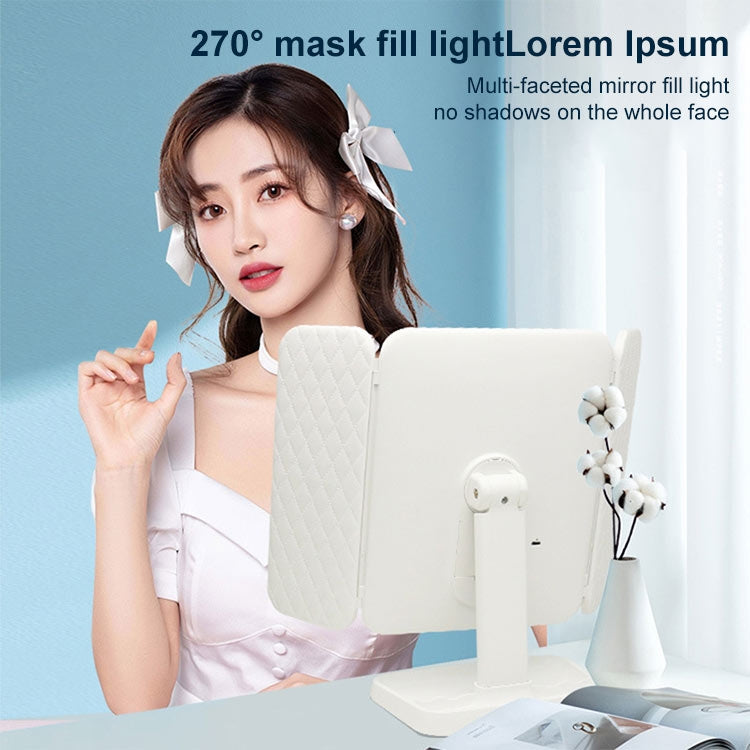 กระจกแต่งหน้าทรงสี่เหลี่ยม LED สามพับที่เรียบง่ายและมีสไตล์, Plug-in Monochrome Lamp, Charging Model Monochrome Lamp, Charging Model Three-color Light