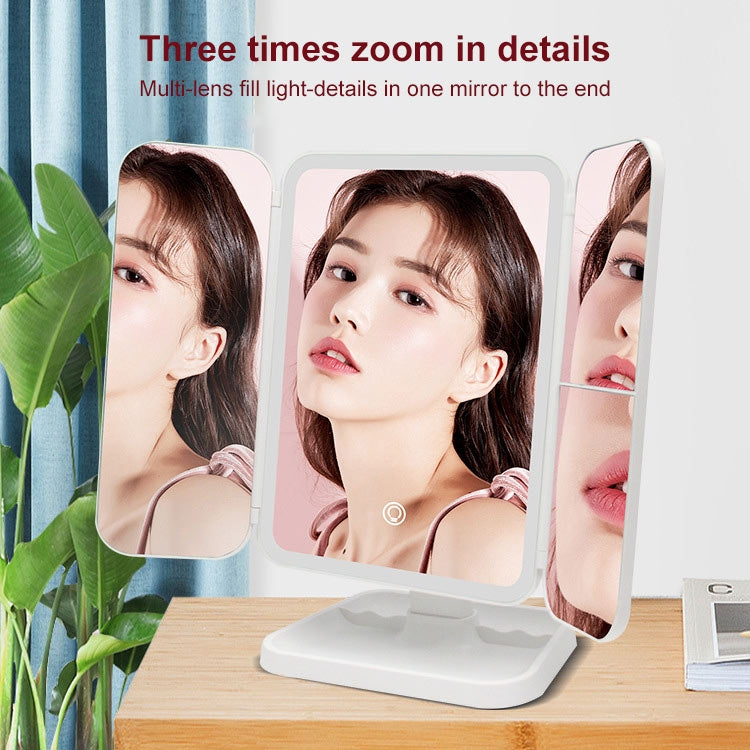 กระจกแต่งหน้าทรงสี่เหลี่ยม LED สามพับที่เรียบง่ายและมีสไตล์, Plug-in Monochrome Lamp, Charging Model Monochrome Lamp, Charging Model Three-color Light