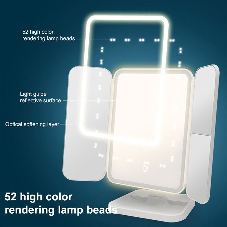 กระจกแต่งหน้าทรงสี่เหลี่ยม LED สามพับที่เรียบง่ายและมีสไตล์, Plug-in Monochrome Lamp, Charging Model Monochrome Lamp, Charging Model Three-color Light