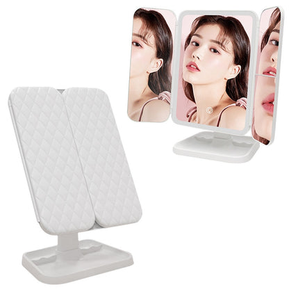 กระจกแต่งหน้าทรงสี่เหลี่ยม LED สามพับที่เรียบง่ายและมีสไตล์, Plug-in Monochrome Lamp, Charging Model Monochrome Lamp, Charging Model Three-color Light