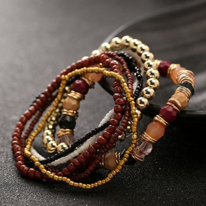 สร้อยข้อมือยางยืดลูกปัดหลายชั้นสไตล์โบฮีเมียนสำหรับผู้หญิง Four Seasons