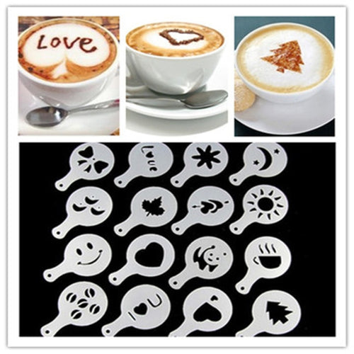 32 PCS ลายฉลุกาแฟกรองเครื่องชงกาแฟ Cappuccino แม่พิมพ์แม่แบบสกรูดอกไม้ Pad สเปรย์ Art Baking Tools, 32 PCS