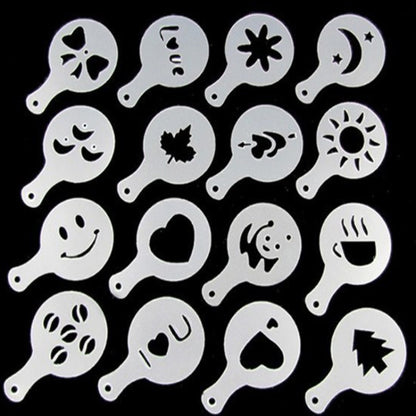 32 PCS ลายฉลุกาแฟกรองเครื่องชงกาแฟ Cappuccino แม่พิมพ์แม่แบบสกรูดอกไม้ Pad สเปรย์ Art Baking Tools, 32 PCS