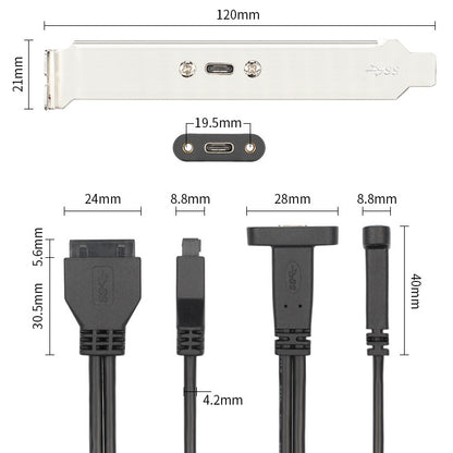 50 ซม. USB3.0 20P ถึง USB Type-C แม่แชสซี PCI Bit Baffle Wire