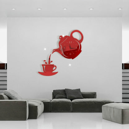 2 ชิ้นสร้างสรรค์ DIY อะคริลิถ้วยกาแฟกาน้ำชา 3D นาฬิกาแขวนตกแต่งห้องครัวนาฬิกาแขวนผนังห้องนั่งเล่นห้องรับประทานอาหารตกแต่งบ้านนาฬิกา