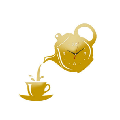 2 ชิ้นสร้างสรรค์ DIY อะคริลิถ้วยกาแฟกาน้ำชา 3D นาฬิกาแขวนตกแต่งห้องครัวนาฬิกาแขวนผนังห้องนั่งเล่นห้องรับประทานอาหารตกแต่งบ้านนาฬิกา