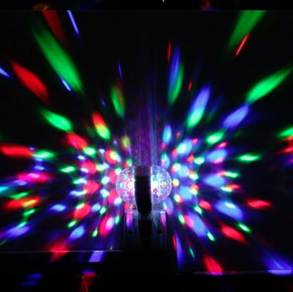 E27 6W LED Double Head หลอดไฟสีสันสดใสหมุน Magic Ball Stage แสงเลเซอร์โปรเจคเตอร์ E27