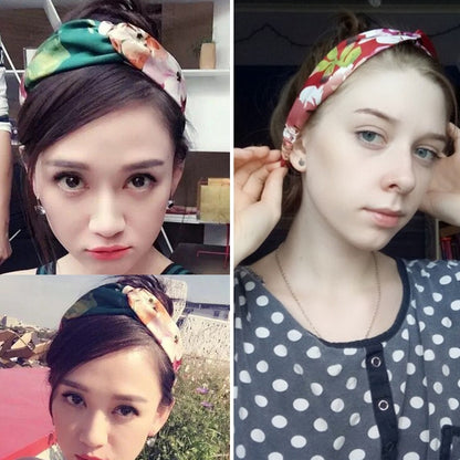 5 ชิ้น Retro ดอกไม้พิมพ์สุภาพสตรีคลาสสิกวงผมข้าม