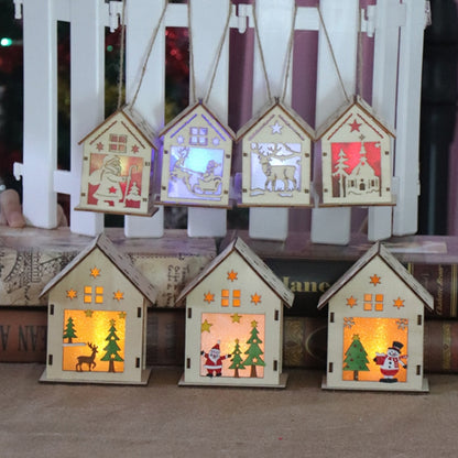 คริสต์มาสส่องสว่างบ้านไม้ตกแต่งต้นคริสต์มาสแขวนเครื่องประดับ DIY ของขวัญตกแต่งหน้าต่าง, Small Pulling Santa Claus, Small Crutches Santa, Small House, Small Elk, Large Snowman, Large Santa, Large Elk
