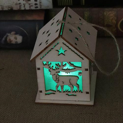 คริสต์มาสส่องสว่างบ้านไม้ตกแต่งต้นคริสต์มาสแขวนเครื่องประดับ DIY ของขวัญตกแต่งหน้าต่าง, Small Pulling Santa Claus, Small Crutches Santa, Small House, Small Elk, Large Snowman, Large Santa, Large Elk