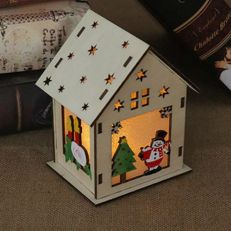 คริสต์มาสส่องสว่างบ้านไม้ตกแต่งต้นคริสต์มาสแขวนเครื่องประดับ DIY ของขวัญตกแต่งหน้าต่าง, Small Pulling Santa Claus, Small Crutches Santa, Small House, Small Elk, Large Snowman, Large Santa, Large Elk