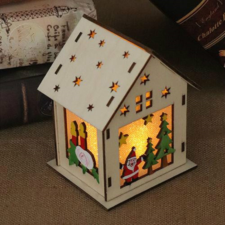คริสต์มาสส่องสว่างบ้านไม้ตกแต่งต้นคริสต์มาสแขวนเครื่องประดับ DIY ของขวัญตกแต่งหน้าต่าง, Small Pulling Santa Claus, Small Crutches Santa, Small House, Small Elk, Large Snowman, Large Santa, Large Elk