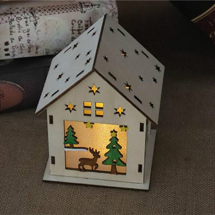 คริสต์มาสส่องสว่างบ้านไม้ตกแต่งต้นคริสต์มาสแขวนเครื่องประดับ DIY ของขวัญตกแต่งหน้าต่าง, Small Pulling Santa Claus, Small Crutches Santa, Small House, Small Elk, Large Snowman, Large Santa, Large Elk
