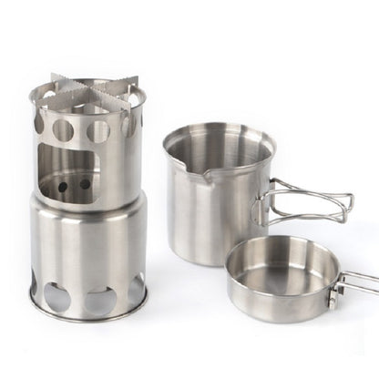 เตาสแตนเลสกลางแจ้งกันลมแบบพกพาชุดเตาย่างแคมป์ปิ้ง, Wood Stove, Stove Set+Wood Stove