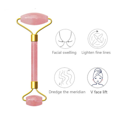 ลูกกลิ้งนวดหัวคู่ธรรมชาติRoseคริสตัลควอตซ์หยกหินป้องกันเซลลูไลท์ริ้วรอยFacial Body Beautyสุขภาพเครื่องมือ