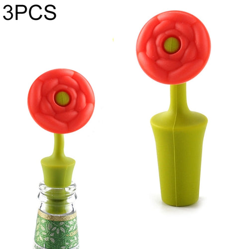 3 PCS Creative Wine เครื่องดื่มการเก็บรักษา Stopper ดอกไม้ซิลิโคนไวน์ Stopper, 3 PCS Rose Stopper, 3 PCS Red Sun Flower Beer Stopper, 3 PCS Leaf Beer Stopper
