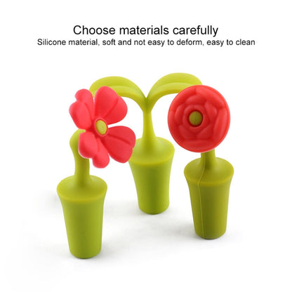 3 PCS Creative Wine เครื่องดื่มการเก็บรักษา Stopper ดอกไม้ซิลิโคนไวน์ Stopper, 3 PCS Rose Stopper, 3 PCS Red Sun Flower Beer Stopper, 3 PCS Leaf Beer Stopper