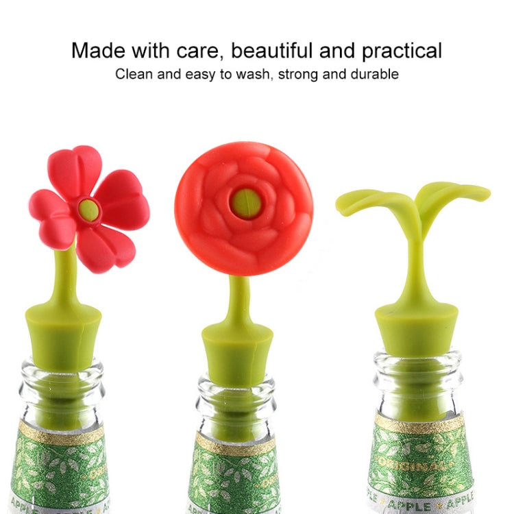 3 PCS Creative Wine เครื่องดื่มการเก็บรักษา Stopper ดอกไม้ซิลิโคนไวน์ Stopper, 3 PCS Rose Stopper, 3 PCS Red Sun Flower Beer Stopper, 3 PCS Leaf Beer Stopper