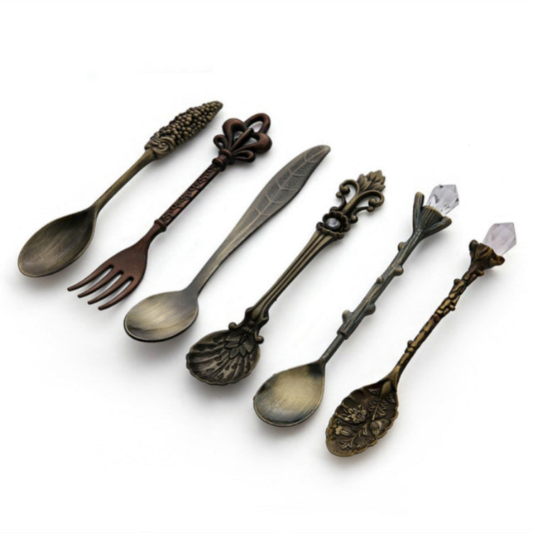 2 ชุด Vintage Mini ช้อนกาแฟชุด Royal สไตล์โลหะแกะสลักกาแฟผลไม้ Cutler ขนมหวาน Flatware ครัวเครื่องมือ, Gold, Red Bronze, Antique Bronze（With Red Fork）, Antique Bronze（With Antique Fork）, Silver