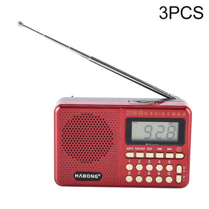 3 ชิ้น HABONG KK-170 แบบพกพา 21 วงวิทยุ FM / AM / SW วิทยุรับวิทยุแบบชาร์จลำโพงรองรับ USB / บัตร TF / เครื่องเล่นเพลง MP3