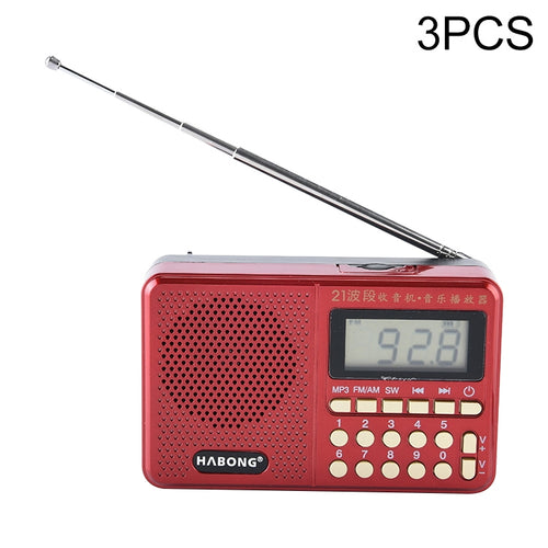 3 ชิ้น HABONG KK-170 แบบพกพา 21 วงวิทยุ FM / AM / SW วิทยุรับวิทยุแบบชาร์จลำโพงรองรับ USB / บัตร TF / เครื่องเล่นเพลง MP3