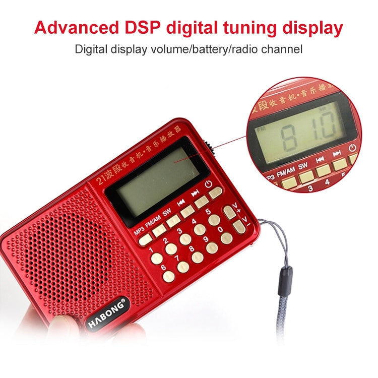 3 ชิ้น HABONG KK-170 แบบพกพา 21 วงวิทยุ FM / AM / SW วิทยุรับวิทยุแบบชาร์จลำโพงรองรับ USB / บัตร TF / เครื่องเล่นเพลง MP3