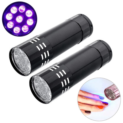 2 ชิ้นเครื่องเป่าเล็บมินิ LED ไฟฉายโคมไฟยูวีแบบพกพาสำหรับเล็บเจลเครื่องเป่าอย่างรวดเร็ว