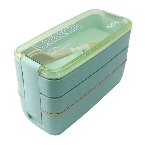 900ml 3 ชั้นกล่อง Bento กล่องอาหารกลางวันกล่องอาหารคอนเทนเนอร์ฟางข้าวสาลีวัสดุไมโครเวฟอาหารเย็นกล่องอาหารกลางวัน