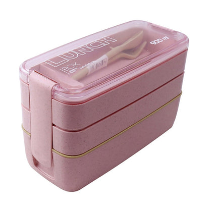 900ml 3 ชั้นกล่อง Bento กล่องอาหารกลางวันกล่องอาหารคอนเทนเนอร์ฟางข้าวสาลีวัสดุไมโครเวฟอาหารเย็นกล่องอาหารกลางวัน