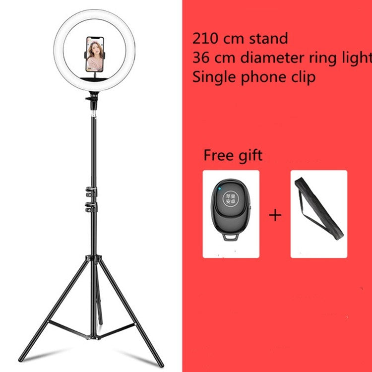 แหวน LED อุณหภูมิสีหรี่แสงได้ชุดเติมแสงถ่ายทอดสด, 14 inch+Phone Clip With 2.1m Tripod Mount, CN Plug, 18 inch+ Phone Clip With 2.1m Tripod Mount, CN Plug, 18 inch+6 Phone Clips+Microphone Pole With 2.1m Tripod Mount, CN Plug