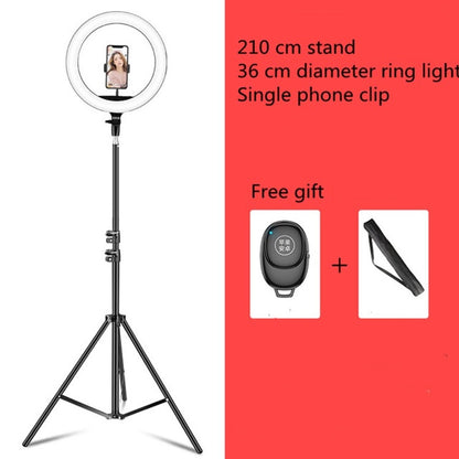 แหวน LED อุณหภูมิสีหรี่แสงได้ชุดเติมแสงถ่ายทอดสด, 14 inch+Phone Clip With 2.1m Tripod Mount, CN Plug, 18 inch+ Phone Clip With 2.1m Tripod Mount, CN Plug, 18 inch+6 Phone Clips+Microphone Pole With 2.1m Tripod Mount, CN Plug