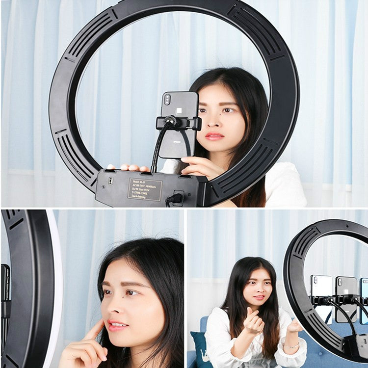 แหวน LED อุณหภูมิสีหรี่แสงได้ชุดเติมแสงถ่ายทอดสด, 14 inch+Phone Clip With 2.1m Tripod Mount, CN Plug, 18 inch+ Phone Clip With 2.1m Tripod Mount, CN Plug, 18 inch+6 Phone Clips+Microphone Pole With 2.1m Tripod Mount, CN Plug