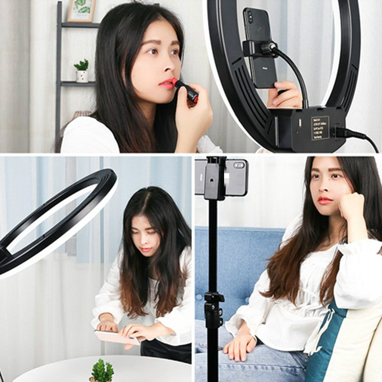 แหวน LED อุณหภูมิสีหรี่แสงได้ชุดเติมแสงถ่ายทอดสด, 14 inch+Phone Clip With 2.1m Tripod Mount, CN Plug, 18 inch+ Phone Clip With 2.1m Tripod Mount, CN Plug, 18 inch+6 Phone Clips+Microphone Pole With 2.1m Tripod Mount, CN Plug