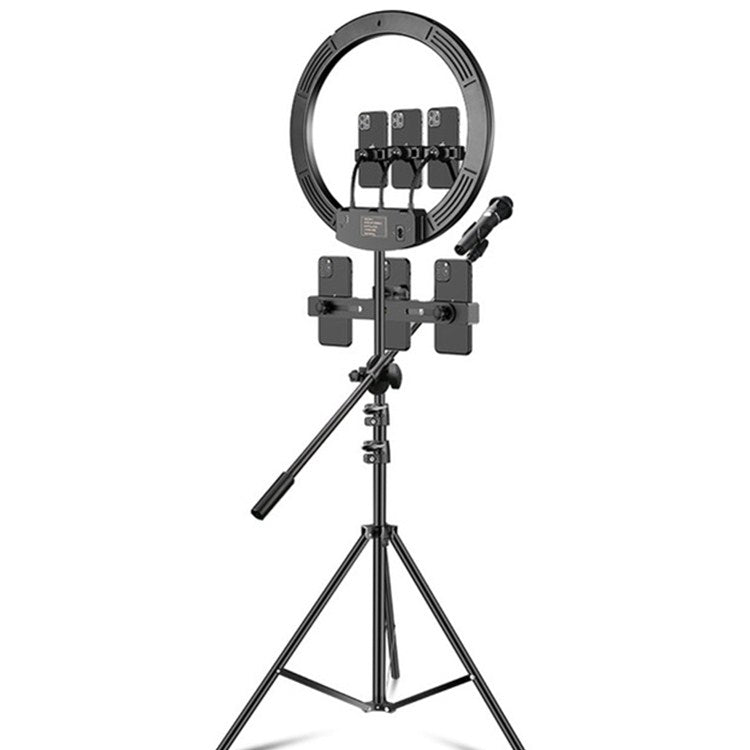 แหวน LED อุณหภูมิสีหรี่แสงได้ชุดเติมแสงถ่ายทอดสด, 14 inch+Phone Clip With 2.1m Tripod Mount, CN Plug, 18 inch+ Phone Clip With 2.1m Tripod Mount, CN Plug, 18 inch+6 Phone Clips+Microphone Pole With 2.1m Tripod Mount, CN Plug