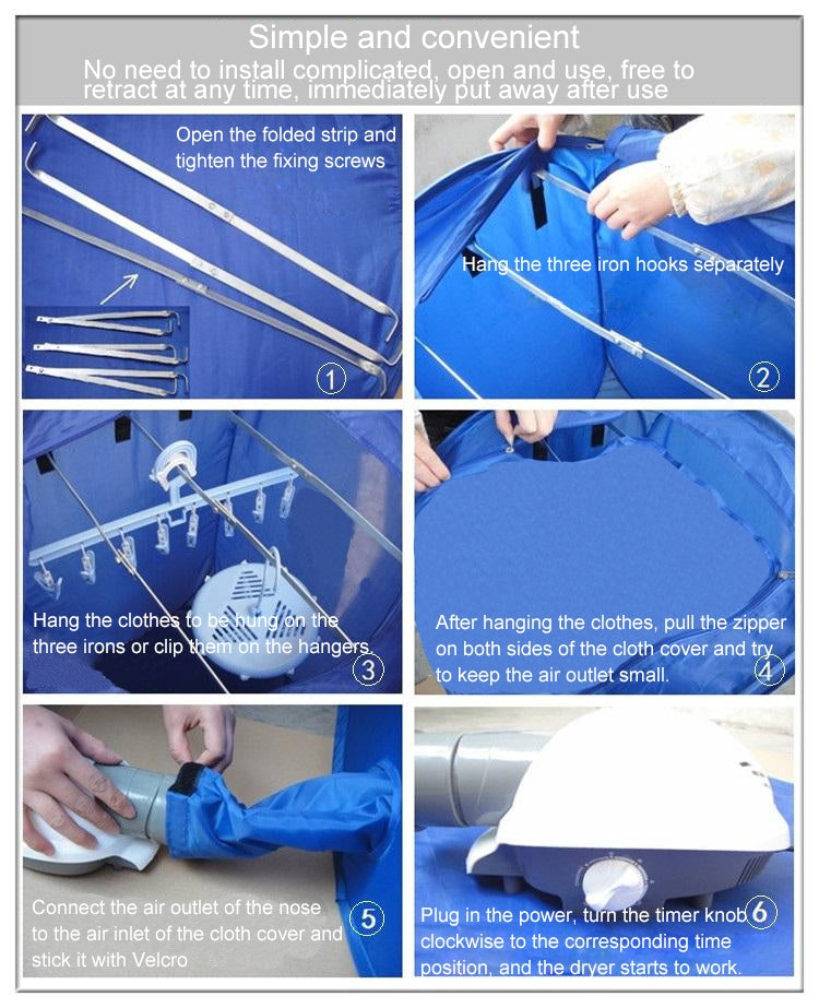 พับได้ฟรีติดตั้งเครื่องอบผ้าขนาดเล็กแบบพกพาในครัวเรือน, Mini Clothes Dryer