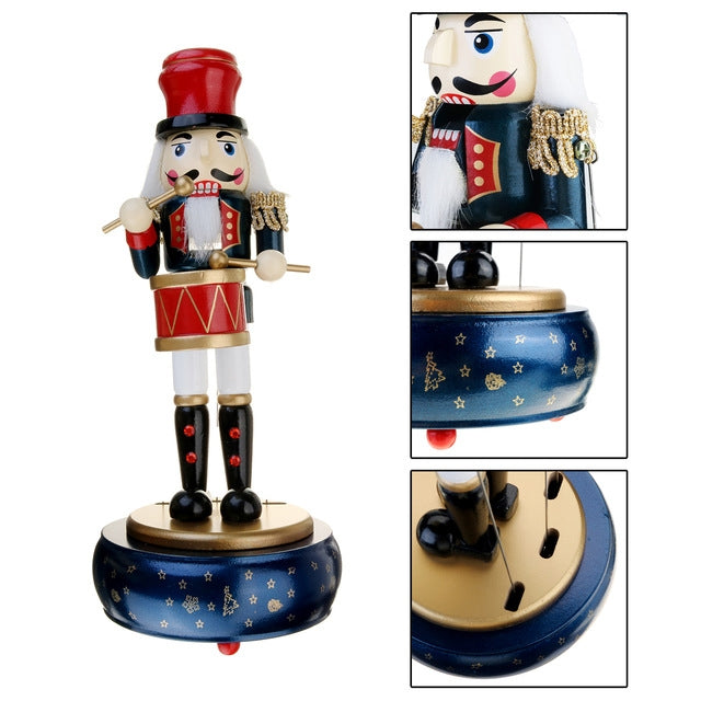 Retro ไม้ Nutcracker กลองกล่องดนตรีสำหรับของขวัญตกแต่งบ้านสไตล์วินเทจ