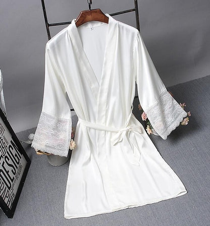 Robes ชุดนอนหรูหราเซ็กซี่ลูกไม้ผู้หญิง Dressing ชุดกิโมโนผ้าไหม Robe, XL, XXL, M, L