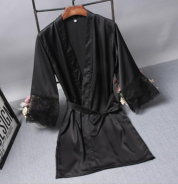 Robes ชุดนอนหรูหราเซ็กซี่ลูกไม้ผู้หญิง Dressing ชุดกิโมโนผ้าไหม Robe, XL, XXL, M, L